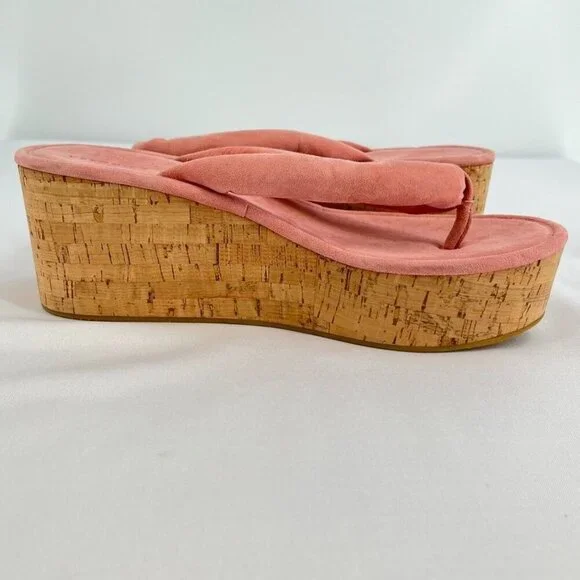 Veronica Beard Geno Wedge Sandals Size 11 Cork Pink Suede